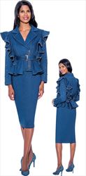 Devine Sport DS63462 - Soft Stretch Denim Skirt Suit with Ruffle Trim and Studs
