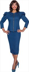 Devine Sport DS63502 - Soft Stretch Denim Skirt Suit with Zip Front and Studs