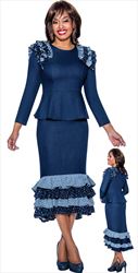 Devine Sport DS63612 - Soft Stretch Denim Skirt Suit with Embellished Ruffle Trims