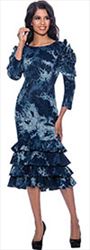Devine Sport DS63011 -  Abstract Print Tiered Flounce Hem Denim Dress With Ruffle Detail