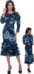 Devine Sport DS63011 -  Abstract Print Tiered Flounce Hem Denim Dress With Ruffle Detail