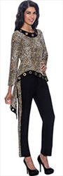 Devine Sport DS63022 - Womens Denim Pant Suit With Animal Print Grommet Detail High-Low Jacket