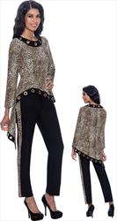 Devine Sport DS63022 - Womens Denim Pant Suit With Animal Print Grommet Detail High-Low Jacket