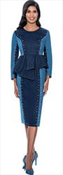 Devine Sport DS63122 Stretch Denim Dress with Two Tone Design and Gold Studs