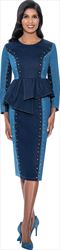 Devine Sport DS63122 Stretch Denim Dress with Two Tone Design and Gold Studs