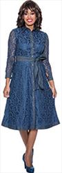 Devine Sport DS63151 Stretch Denim and Lace Button Front Dress with Sash