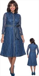 Devine Sport DS63151 Stretch Denim and Lace Button Front Dress with Sash