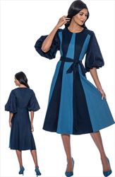 Devine Sport DS63161 Soft Stretch Denim Two Tone Front and Solid Back Dress with Puff Sleeves