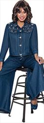 Devine Sport DS63172 Denim Wide Leg Pant Suit with Grommet Detail Jacket