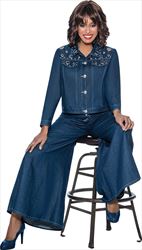 Devine Sport DS63172 Denim Wide Leg Pant Suit with Grommet Detail Jacket