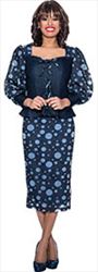Devine Sport DS63182 Bubble Print Soft Stretch Denim Suit with Tie Pattern and Puff Sleeves