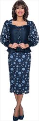 Devine Sport DS63182 Bubble Print Soft Stretch Denim Suit with Tie Pattern and Puff Sleeves