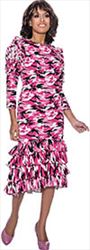 Devine Sport DS63311 - Soft Stretch Denim Dress with Camo Print and Tiered Ruffle Trim