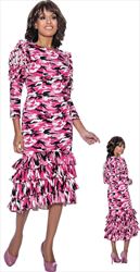 Devine Sport DS63311 - Soft Stretch Denim Dress with Camo Print and Tiered Ruffle Trim