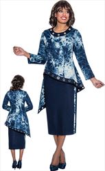 Devine Sport DS63332 - Soft Stretch Print Denim Suit with Asymmetric Top and Grommets