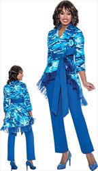 Devine Sport DS63372 - Soft Stretch Camo Print Denim Pant Set with Organza Trim and Sash