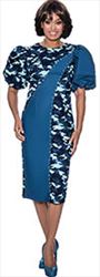 Devine Sport DS63381 - Soft Stretch Camo Print Denim Dress with Puff Sleeves