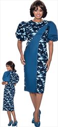 Devine Sport DS63381 - Soft Stretch Camo Print Denim Dress with Puff Sleeves