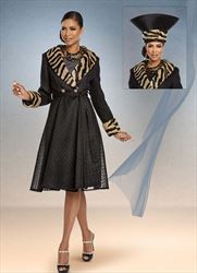 Donna Vinci 5655 Faux Tiger Fur Trimmed Jacket And Dress Set In Embroidered Polka Dot Mesh Fabric