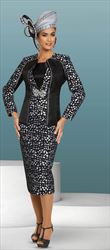 Donna Vinci 11897 Three Piece Church Suit With Geometric Pattern Design And Rhinestone Trims