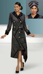 Donna Vinci 5704 Novelty Velvet Fabric Womens Peak Lapel Striped Design Dress