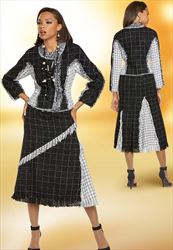 Donna Vinci 5711 Ladies Boucle Fabric Jacket And Skirt Suit With Fringed Edges