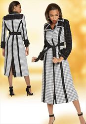 Donna Vinci 5712 Womens Boucle Fabric Coat Dress With Fringed Edges And Sash