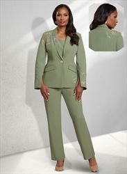 Donna Vinci 11982 - 3PC Jacket/Cami & Pants with Peach Skin Fabric Trimmed with Rhinestones