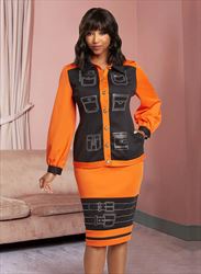 Donna Vinci 11983 - 2PC Jacket & Skirt Set with Peach Skin Fabric and Rhinestone Detailing