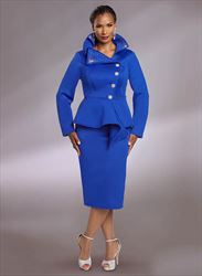 Donna Vinci 11995 - 2PC Jacket & Skirt Set with High Quality Stretch Scuba Fabric Trimmed with Rhinestones Detailing