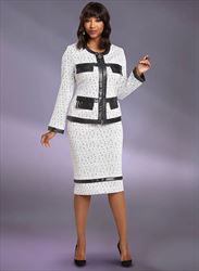 Donna Vinci 13340 - 2PC Jacket & Skirt Exclusive Knitted Wool Blend Jacquard Yarn With Leatherette Trim