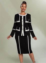 Donna Vinci 13342 - 2PC Jacket & Skirt Exclusive Knitted Wool Blend Jacquard Yarn With Pearls Buttons