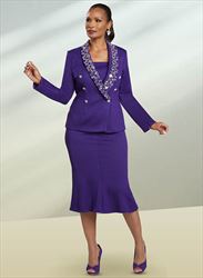 Donna Vinci 13343 - 2PC Jacket & Skirt Exclusive Knitted Wool Blend Yarn With Rhinestones