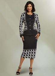 Donna Vinci 13344 - 2PC Jacket & Skirt Exclusive Knitted Wool Blend Jacquard Yarn With Pearls & Rhinestones