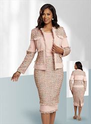 Donna Vinci 5767 - 3PC Jacket/Cami & Skirt Set with Boucle Fabric & Denim