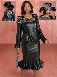 Donna Vinci 5777 - 2PC Jacket & Skirt Set - High Quality Faux Leather With Sequins and Rhinestones