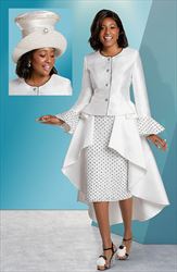 Donna Vinci 11954 - Silk Look and Dot Texture Novelty Fabric with Peplum Waist Cape Styling