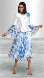 Donna Vinci 11959 - Silk Look and Printed Chiffon Fabric with Tier Bell Sleeves Skirt & Jacket Ensemble