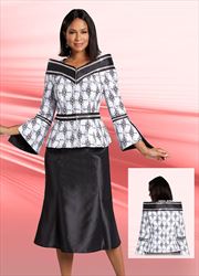 Donna Vinci 11963 - Rhinestone Trim Embellished Portrait Collar Skirt Suit