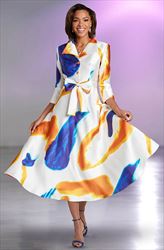 Donna Vinci 11966 - Coat Dress with Multi Color Silk Look Fabric And Bow