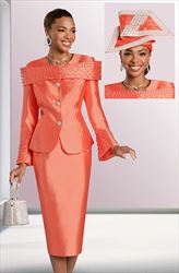 Donna Vinci 11967 - Orange Pearl Embellished Portrait Collar and Cuffs Church Suit