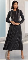 Donna Vinci 11971- Long Knit Dress with Silver Lurex Trimmed with Rhinestones