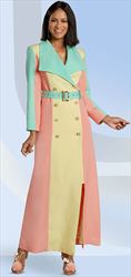 Donna Vinci 11978 - Multi Color Peach Skin Coat Dress With Belt