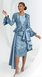 Donna Vinci 5730 - Silk look Suit with Guipure Lace and Asymmetric Waist Cape Design
