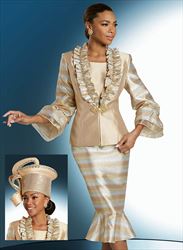 Donna Vinci 5750 - Novelty and Silk Look Fabric with Subtle Stripe Pattern and Gold Features