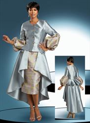 Donna Vinci 5757 - Silk Look and Novelty Fabric Jacket and Skirt Set With Multicolored Rhinestone Buttons