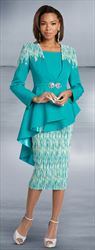 Donna Vinci 5761 - Peach Skin Jacket and Micropleat Novelty Skirt With Turq Rhinestones
