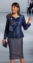 Donna Vinci 5762 - Mini Dot Texture Novelty and Silk Look Fabric With Large Bow Skirt Suit
