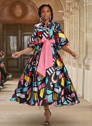 Donna Vinci 12004 - 1 PC Silk Look Print Dress With Sash Belt