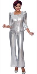 DCC - DCC4152 - Ladies Metallic Denim Design Flared Pants And Upper Puff Sleeve Jacket Set